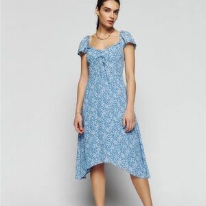 Reformation Marby dress Blue Asymmetrical Sundress with Puff Sleeves